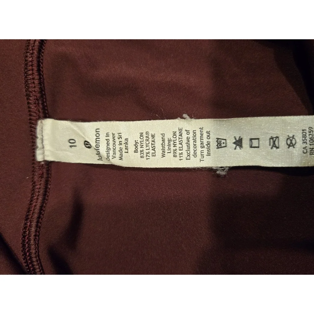 Lululemon Tight Stuff Tight Reflective Bordeaux Drama Leggings Women's 10 27